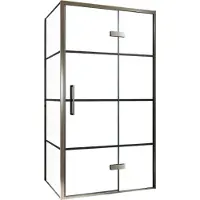 Balmani Senses Design douche en coin avec porte pivotante à droite et paroi latérale fixe, 100 x 100 cm, Lined, Profil Brushed GunMetal, coating