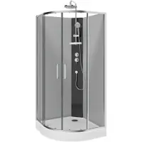 Linie Salta cabine de douche quart de rond avec portes coulissantes 90 x 90 cm verre transparent profil chrome avec robinet