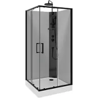 Linie Salta cabine de douche avec portes coulissantes 90 x 90 cm verre transparent profil noir avec robinet
