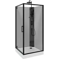 Linie Salta cabine de douche avec portes pivotantes 90 x 90 cm verre transparent profil noir avec robinet