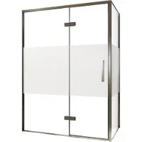 Balmani Senses Design douche en coin avec porte pivotante à gauche et paroi latérale fixe, 140 x 80 cm, Verre transparent avec bande matte, Profil