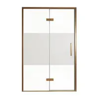 Balmani Senses Design porte pivotante à gauche 140 cm x 210 cm verre transparent avec bande matte, Profil Brushed Rosegold, coating inclus