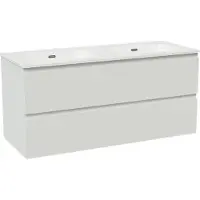 Linie Lado meuble salle de bains suspendu 120 x 46 cm blanc brillant avec Baro double vasque en porcelaine blanc brillant