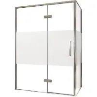 Balmani Senses Design douche en coin avec porte pivotante à gauche et paroi latérale fixe, 140 x 80 cm, Verre transparent avec bande matte, Profil