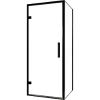 Balmani Senses Design douche en coin avec porte pivotante à gauche et paroi latérale fixe, 90 x 90 cm, Verre transparent, Profil noir