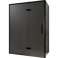 Balmani Senses Design douche en coin avec porte pivotante à gauche et paroi latérale fixe, 140 x 100 cm, Verre fumé, Profil noir, coating inclus