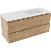 Linie Lado meuble salle de bains suspendu 120 x 46 cm chêne naturel avec Vano vasque asymétrique droite en marbre composite blanc mat