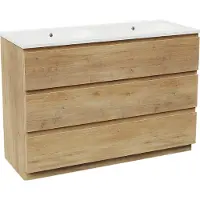 Linie Lado meuble salle de bains à poser 120 x 46 cm chêne naturel avec Vano double vasque en marbre composite blanc mat
