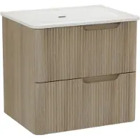 Linie Curvo meuble salle de bains suspendu 60 x 46 cm chêne clair avec Baro Curvo plan simple en porcelaine blanc brillant, Nervure circulaire