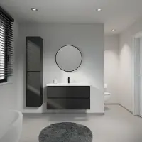 Linie Lado meuble salle de bains suspendu 100 x 46 cm noir mat avec Vano plan simple en marbre composite blanc brillant