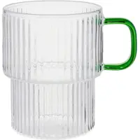 Chiato Verre à latte rainuré avec anse verte , 300 ml – transparent