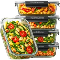 Savoré Kitchen Preserving Trays Set - with Steam Lid - Meal Prep Trays - Freezer Trays Glass - Airtight - 5 Pieces - 1040 ML