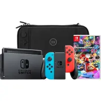 Nintendo Switch Rouge/Bleu + Mario Kart 8 Deluxe + BlueBuilt Housse de Protection