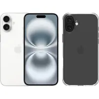 Apple iPhone 16 Plus 256 Go Blanc + BlueBuilt Protective Back Cover Transparent
