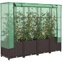 vidaXL Lit surélevé avec serre aspect rotin 160x40x138 cm