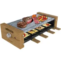 Cecotec Raclette Cheese&Grill 8600 Wood AllStone. Puissance 1200 W, Plaque en pierre naturelle, 8 poêlons individuels