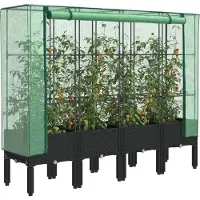 vidaXL Lit surélevé avec serre aspect rotin 160x40x140 cm
