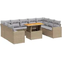vidaXL Ensemble de salon de jardin 10 pièces avec coussins Beige Poly Rattan