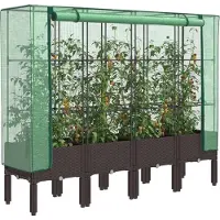 vidaXL Lit surélevé avec serre aspect rotin 160x40x140 cm