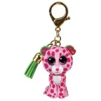 TY Filles, Porte-clés, - Mini Boos Clips - Léopard - Glamour - Rose et Vert - Avec gland vert - La clé à la mode, Vert, Rose