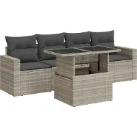 vidaXL Ensemble de salon de jardin 5 pièces avec coussins gris clair Poly rotin