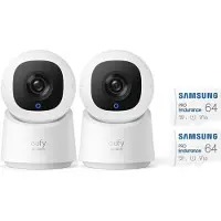 Eufy 2 -Pack Security - Innen CAM C220 + Samsung MicroSDXC 64 GB Pro - Bundel, Caméra réseau, Noir