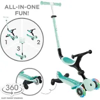 Globber GO-UP ACTIVE LIGHTS 360 - 3 en 1 vélo assis, roue et trottinette, 120/80 mm, 3 roues, hauteur réglable, menthe
