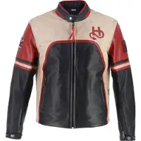 Helstons Veste en cuir de moto Indianapolis, noir/beige/rouge, M
