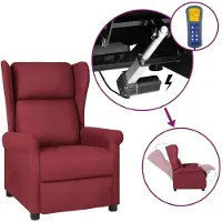 vidaXL Fauteuil inclinable électrique à oreilles rouge bordeaux tissu