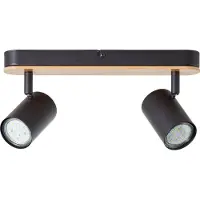 Brilliant : applique murale à spot NIELS 2 branches | noir mat/naturel | applique murale avec bambou et spot orientable | 2x GU10 max. 10 W | métal/bambou
