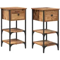 vidaXL Cabinet de Chevet avec tiroir 2 pcs Bois ancien 34 x 36 x 70 cm