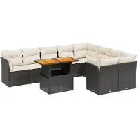 vidaXL Ensemble de 10 canapés de jardin avec coussins noir poly rotin