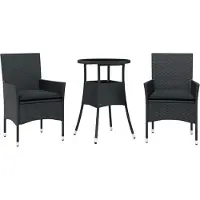 vidaXL Ensemble de jardin 3 pièces avec coussins noir Poly rotin verre