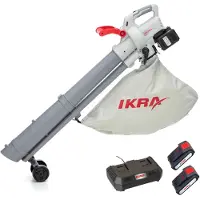 Ikra Aspirateur souffleur broyeur 3 en 1 avec 2 batteries rechargeables et chargeur double (Fonctionnement sur batterie, Aspirateurs à feuilles, Souffleur de feuilles)