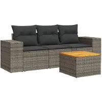 vidaXL Salon de jardin 4 pcs avec coussins gris résine tressée