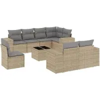 vidaXL Ensemble de salon de jardin 9 pièces avec coussins beige Poly rotin