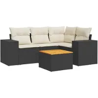 vidaXL Ensemble de salon de jardin 5 pièces avec coussins noir poly rotin