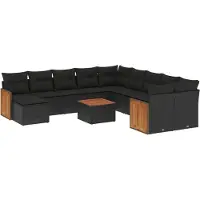 vidaXL Salon de jardin 12 pcs avec coussins noir résine tressée