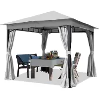 TOOLPORT Tonnelle de Jardin 3x3 m pavillon, bâche de toit env. 180 g/m² avec 4 bâches de côté gris