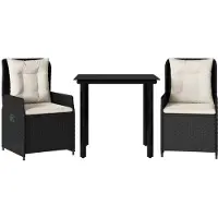 vidaXL Ensemble de jardin 3 pièces avec coussins Noir Poly Rattan