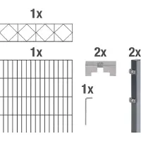 Alberts 667511 Clôture à double barre "Bergen" comme set complet de clôture de 7 pièces, revêtu de matière plastique, anthracite, hauteur 120 cm, longueur 2 m