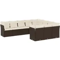 vidaXL Ensemble de salon de jardin 10 pièces avec coussins Marron Poly Rattan