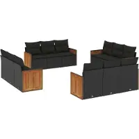 vidaXL Ensemble de 12 canapés de jardin avec coussins noir poly rotin