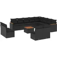 vidaXL Ensemble de 13 canapés de jardin avec coussins noir poly rotin