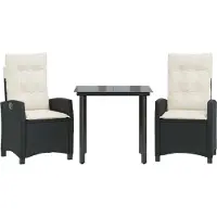 vidaXL Ensemble de jardin 3 pièces avec coussins Noir Poly Rattan