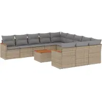 vidaXL Ensemble de 12 canapés de jardin avec coussins Beige Poly Rattan