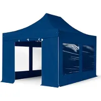 TOOLPORT 3x4,5 m Tonnelle pliante Alu, PES 800, côtés panoramiques, bleu