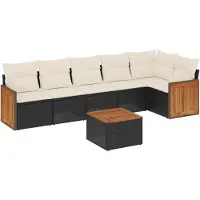 vidaXL Ensemble de salon de jardin 7 pièces avec coussins noir poly rotin