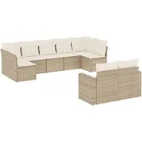 vidaXL Ensemble de salon de jardin 9 pièces avec coussins beige Poly rotin