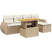 vidaXL Ensemble de salon de jardin 6 pièces avec coussins Beige Poly Rattan